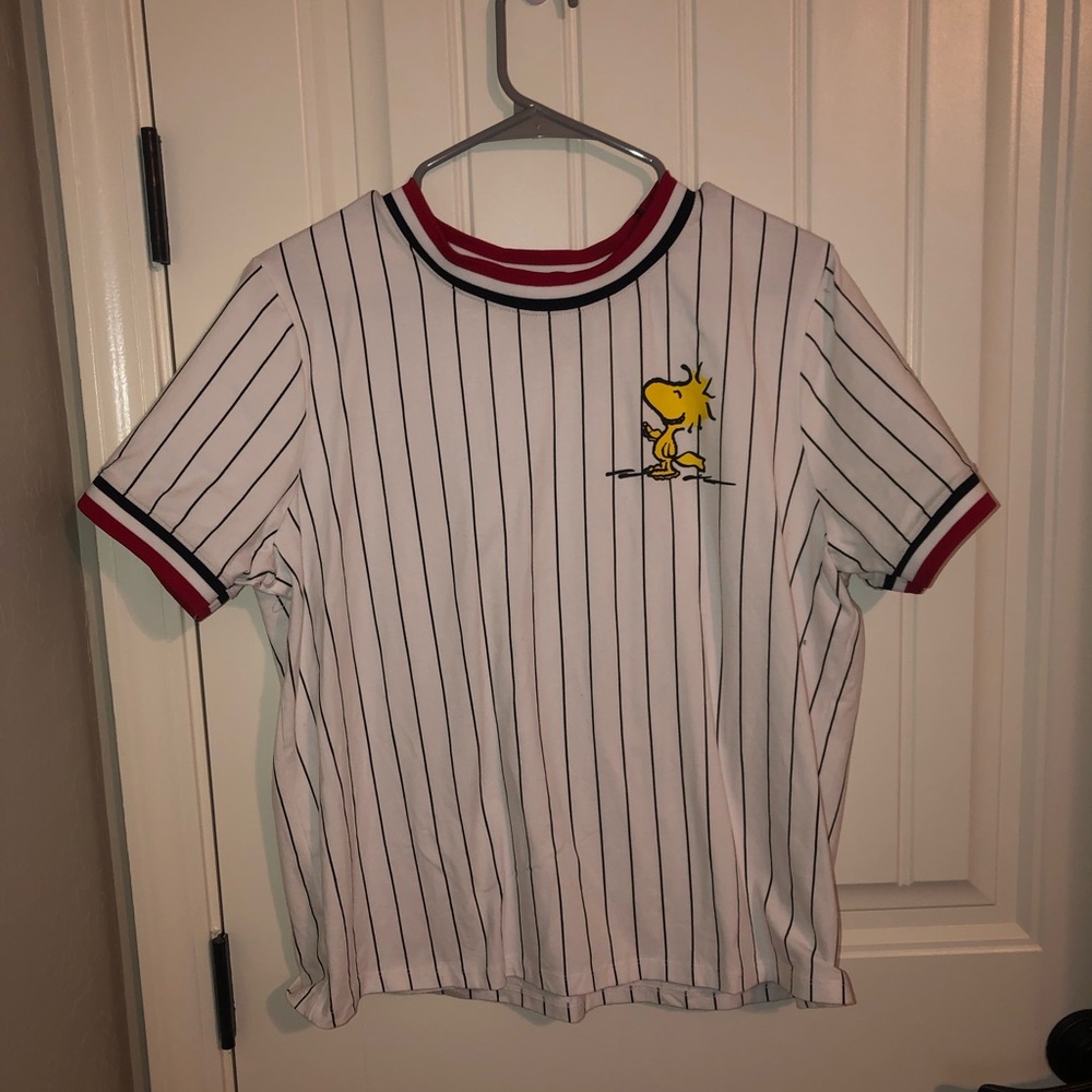 Pinstripe tee with Woodstock